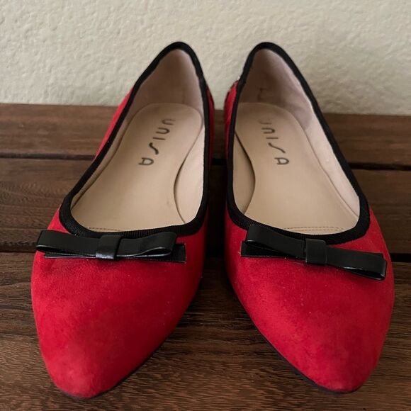 Unisa Shoes - Unisa Classic Ballet Flats Red Suede Black Patent Leather Bow Plaid Back SZ 7.5
